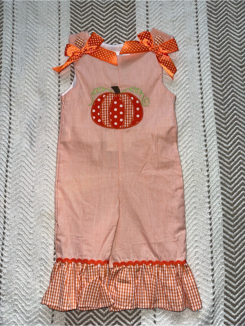 NWT Lil Cactus Orange Pumpkin Appliqué Girls' Ruffle Romper